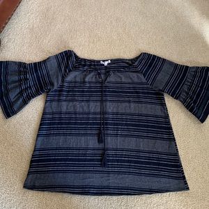 DownEast Navy Striped Women's Top